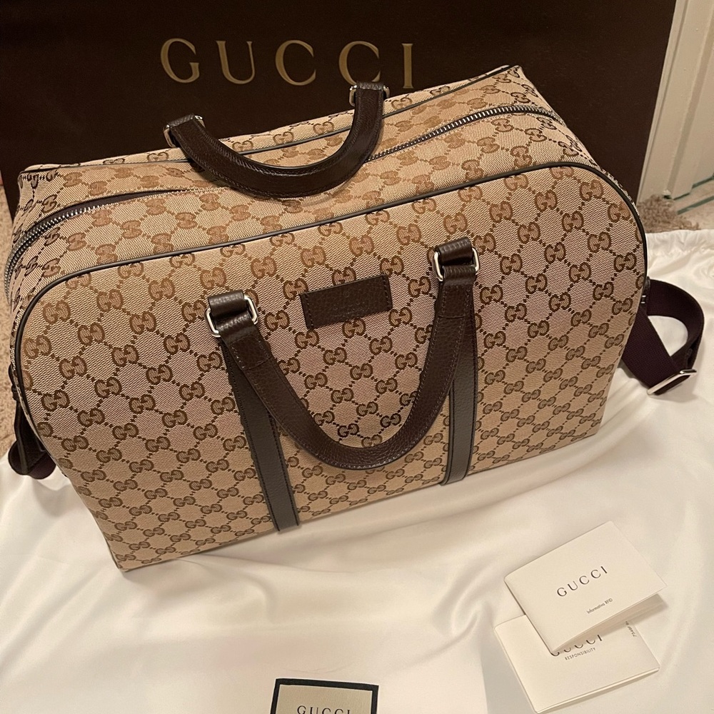 Gucci GG Monogram Canvas & Leather Tote Carry-On Duffel Bag